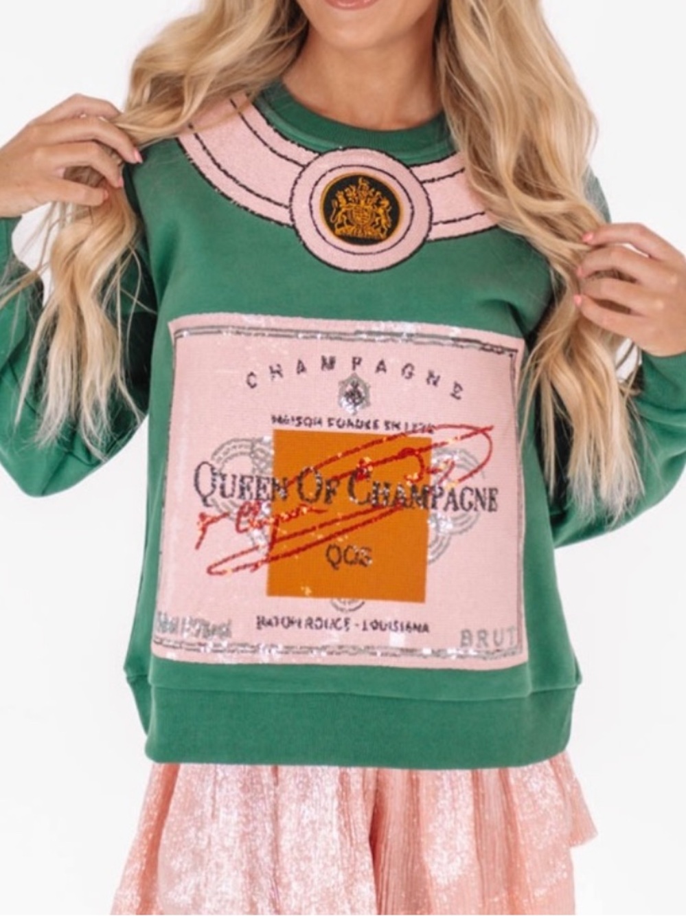 Queen of Sparkles Queen of Champagne Long Sleeve Crewneck Sweatshirt Size M
